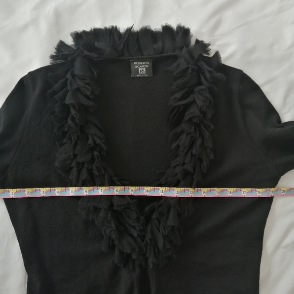 Roberta Scarpa Virgin Wool Cardigan with Silk Ruffle Trim Italian Luxury 12 (46) - Picture 15 of 16